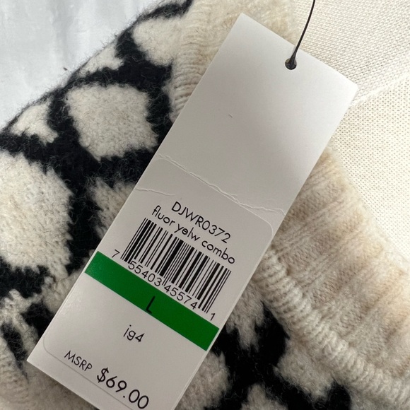 Brand New DKNY Knit Sleeveless Sweater Cream/Black/Silver/Neon Yellow Size L - Picture 5 of 6